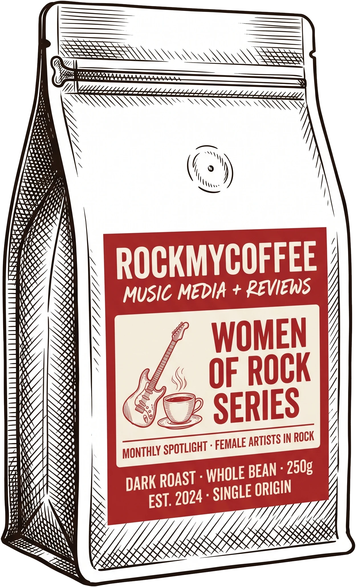 A Rock My Coffee bag labelled Women of Rock series